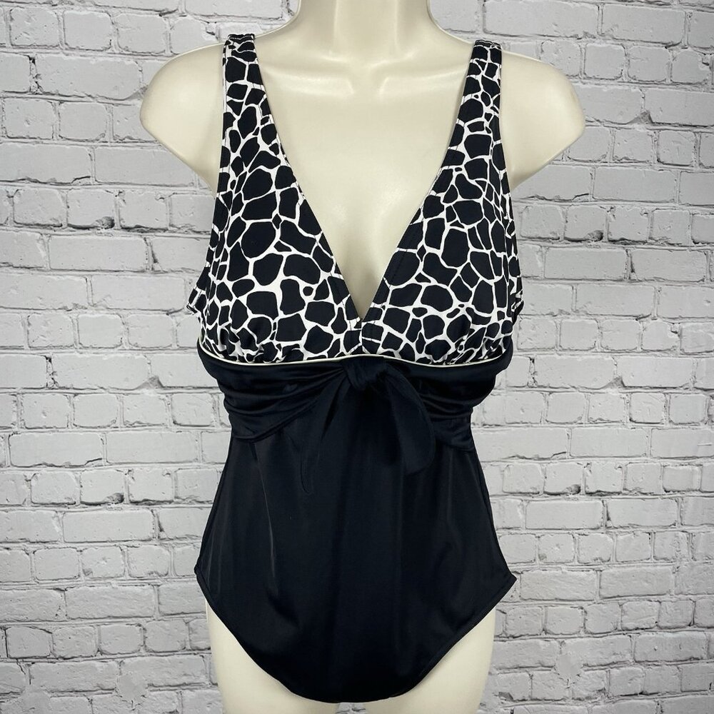 It Figures! Black Tummy Thinner Padded Full Coverage One Piece Swimsuit Size 14